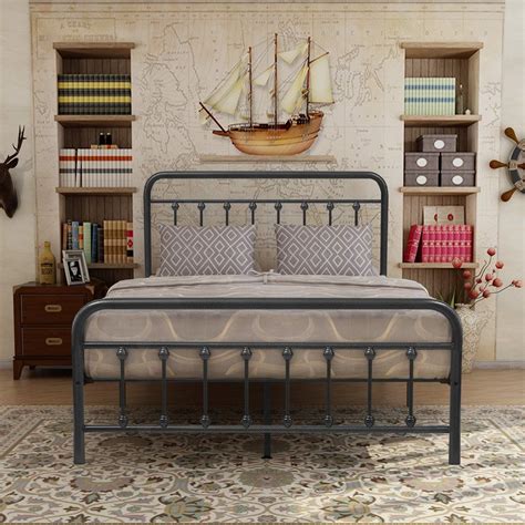 Victorian Vintage Style Platform Metal Bed Frame Foundation Headboard