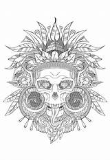 Coloring Skull Aztec Pages Grey Adults Shades Adult Color Gray Book Halloween Incas Mayans Incredible Tattoo Abstract Justcolor Books Horse sketch template