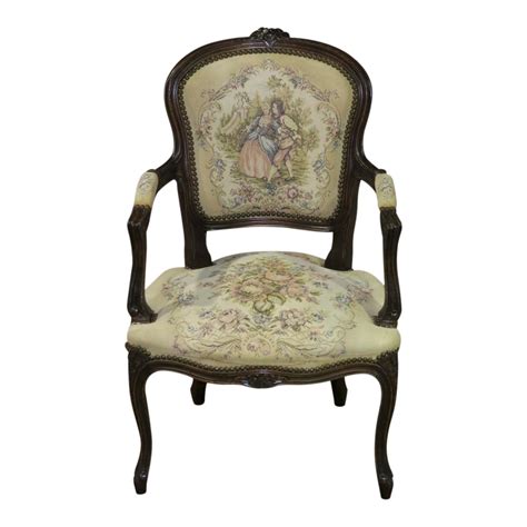 vintage carved italian tapestry accent chair chairish