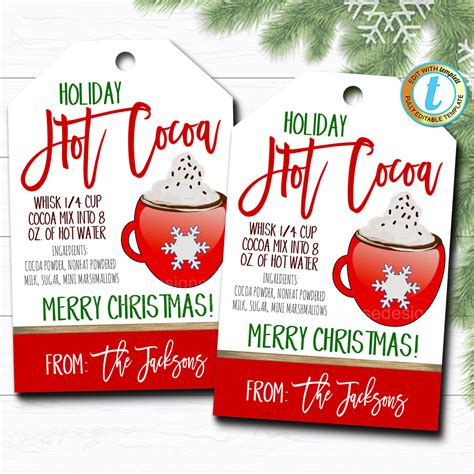 hot chocolate recipe christmas tag tidylady printables