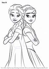 Elsa Anna Frozen Draw Drawing Step Fever Cartoon Tutorials sketch template