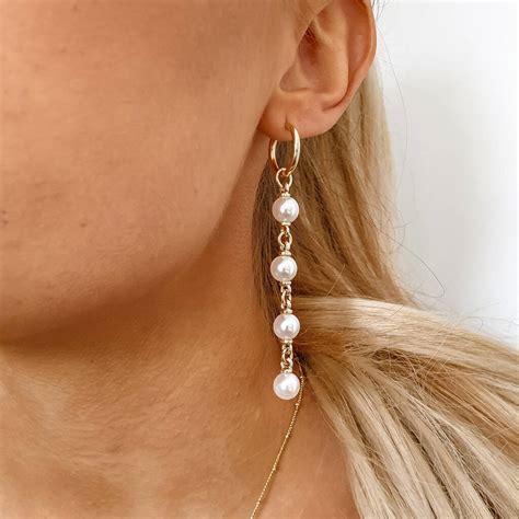 Long Drop Pearl Earrings By Misskukie