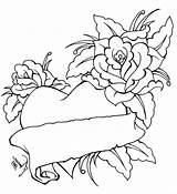 Roses Heart Drawing Coloring Pages Hearts Cliparts Banner sketch template