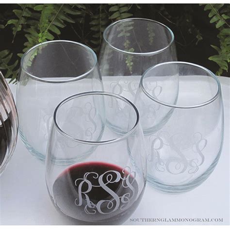 Personalized Stemless Wine Glass Southern Glam Monogram