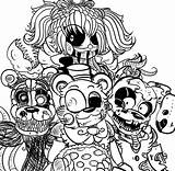 Fnaf Freddy Nights Freddys Colorare Skizzen Disegni Nightmare Fazbear Foxy Puppet sketch template