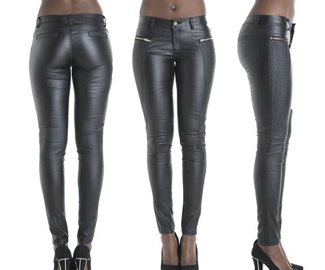 buy fashion black leather pants patchwork fake zippers