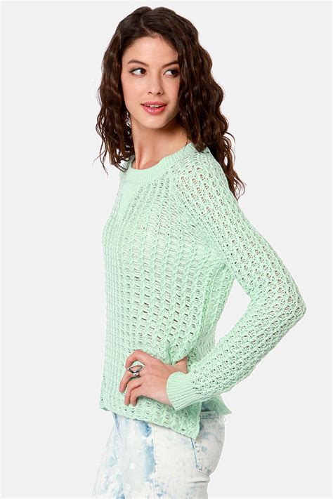 cute mint green sweater open knit sweater 84 00