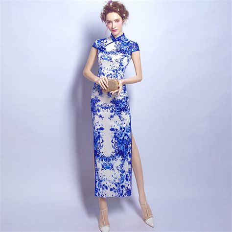 blue and white porcelain modern qipao long wedding chinese antiques for