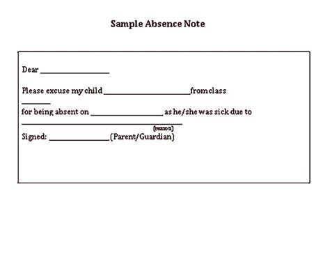 sample excuse note  work  school template school template