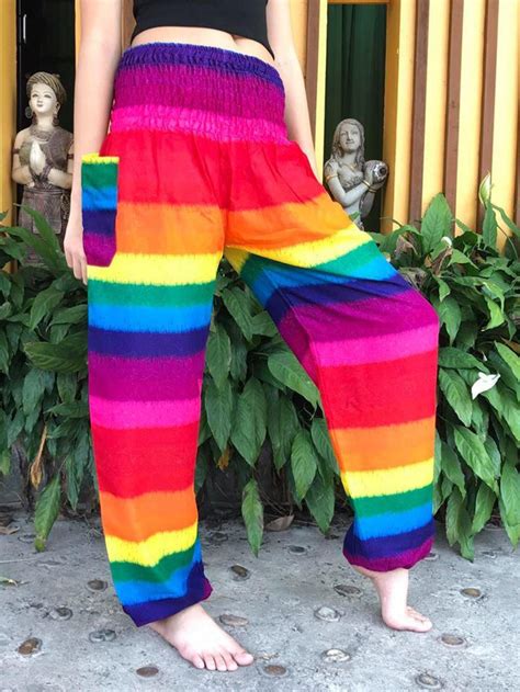 harem broek yoga broek hippie broek boho broek rainbow kleur etsy