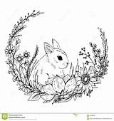 Bunny Wreath Kanin Fiori Coniglio Kranz Kaninchen Kransen Gullig Blommor Dragen Blad Konijn Sveglio Foglie Disegnato Leafs Conejo Hase Animal sketch template