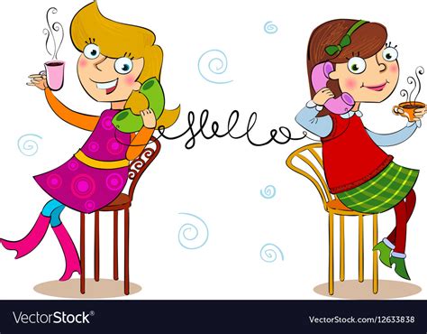 two cartoon girls talking telephone royalty free vector