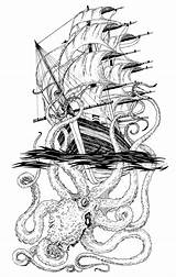Kraken Tattoo Ship Tattoos Pirate Octopus Viking Sleeve Drawings Sea Designs Nautical Drawing Cool Outline Cracken Tumblr Dessin Kracken Visit sketch template