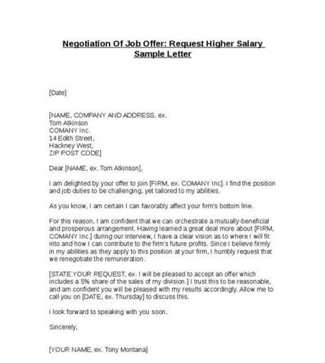 sample job negotiation letter  document template