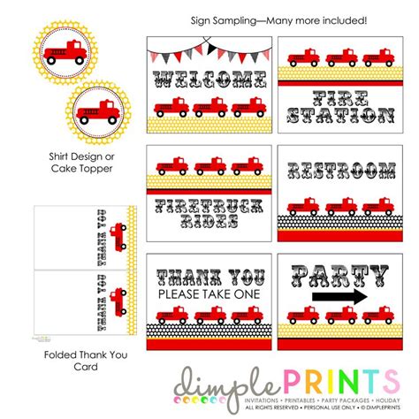 firetruck printable birthday party package dimple prints shop