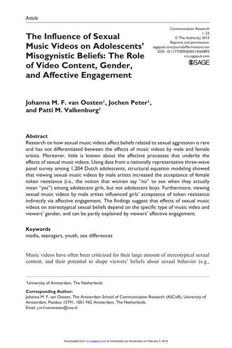 pdf the influence of sexual music videos on adolescents