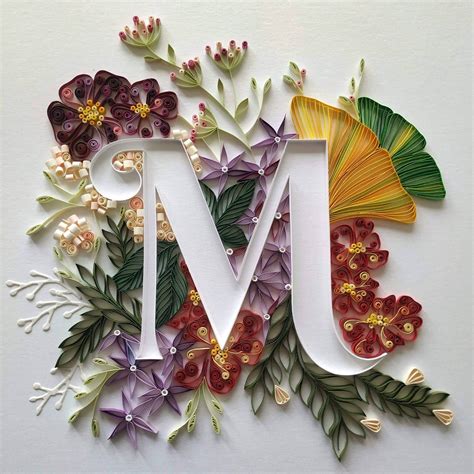 floral quilled letter  gift unique flowers  letterswall art decor