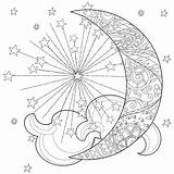Moon Sun Celestial Coloring Pages Drawing Mandala Adult Printable Star Drawings Seasonings Witch Paintingvalley Template sketch template