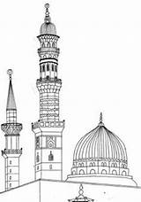 Prophet Madina Masjid Mosque Moschee Minar Nabvi Ramadan Caligraphy Kaaba Medina Gumbad Haram Mecca Template Khazra Islamische Malen Mewarnai Complémentaires sketch template