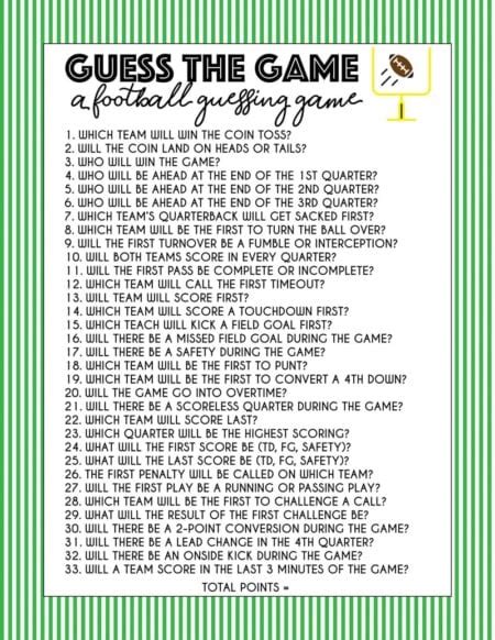 printable super bowl guessing game play party plan