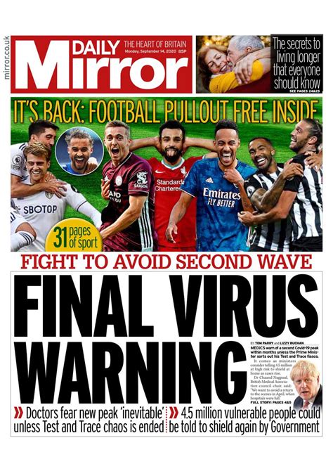 daily mirror front page   september  tomorrows papers today