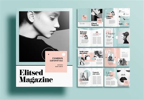 indesign green modern fashion magazine layout template