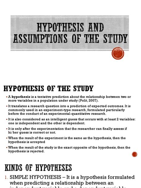 hypothesis  assumptions   study hypothesis experiment