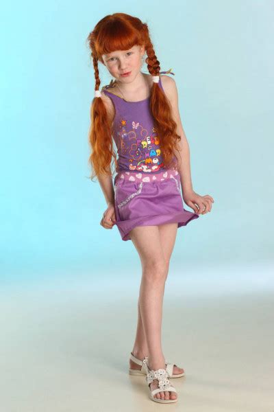 Beautiful Charming Little Redhead Girl Shows Her Summer Clothes Full