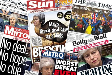 brexit deal   newspapers  calling theresa mays meaningful vote defeat  historic