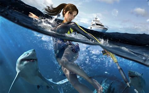 Tomb Raider Underworld Lara Croft Swimming With Sharks