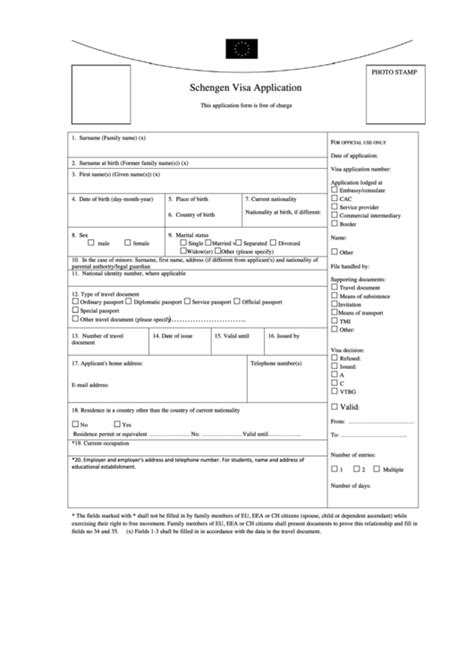 Schengen Visa Application Form Printable Pdf Download