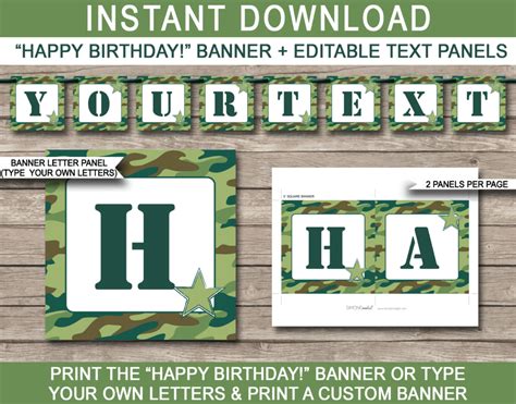 printable army party decorations  printable templates