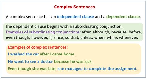 complex sentences examples explanations