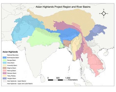 map   asian highlands showing   river basins   scientific diagram
