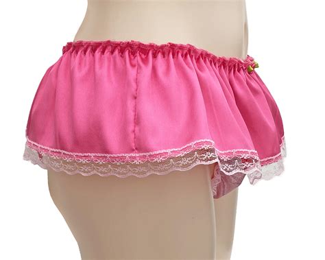 Hot Pink Sissy Satin Frilly Naughty Panties For Men Demi Thong