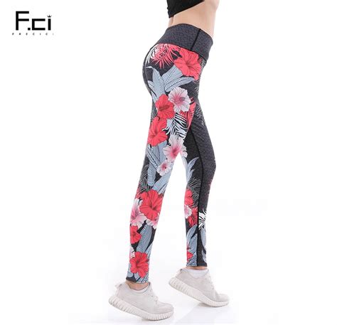 frecici 2018 3d printed floral yoga pants women high waist push up yoga