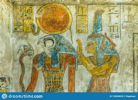 Ancient Painting Of The Egyptian God Ra And Maat In A Tomb