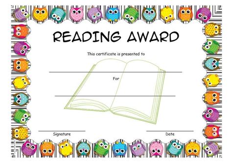 reading award certificate template   part   printable