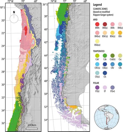 koeppen geiger climate types  chile source based  sarricolea