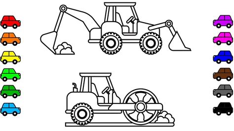 excavator truck coloring pages learn colors  road roller colouring