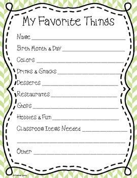favorite  teacher gifts questionnaire template teacher