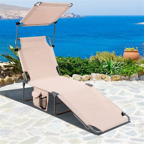 costway foldable lounge chair outdoor adjustable beach patio pool recliner wsun shade blue