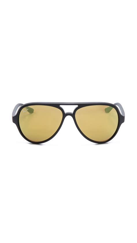 lyst ray ban matte mirrored cats 5000 sunglasses black green mirror