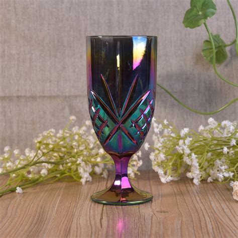 Iridescent Plating Glass Goblet， Glass Standing Cup Glassware