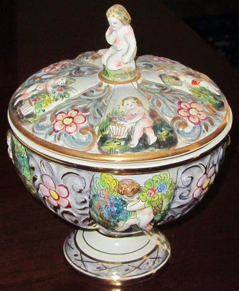 vintage capodimonte porcelain covered bowl  vase  decadesdecor