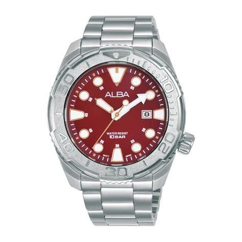 alba agmx active red dial stainless steel case strap mens  agm agmx