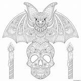 Halloween Bat Skull Coloring Pages Adult Mandala Printable Candles Adults Sitting Skeleton Patterns Print Maleficent Elements Each Beautiful Designs Template sketch template