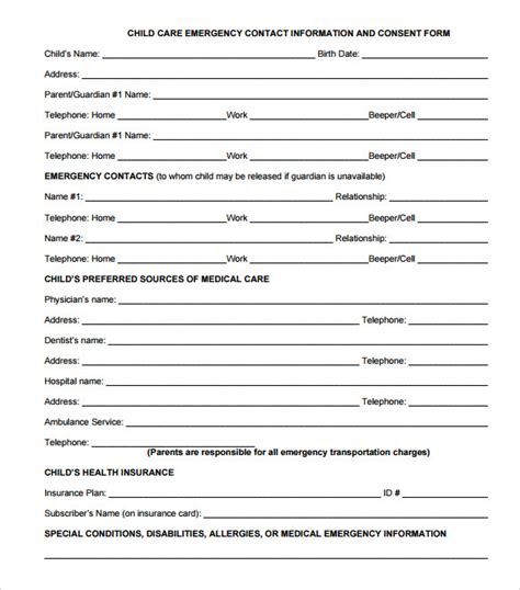 sample emergency contact forms   sample templates