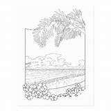Coloring Adult Postcard Tropical Beach Postcards sketch template