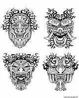Mayan Aztec Mask Coloring Inca Incas Pages Mayans Inspiration Adult Adults Aztecs Printable Sketch Calendar Masks Tattoo Vector Justcolor Color sketch template
